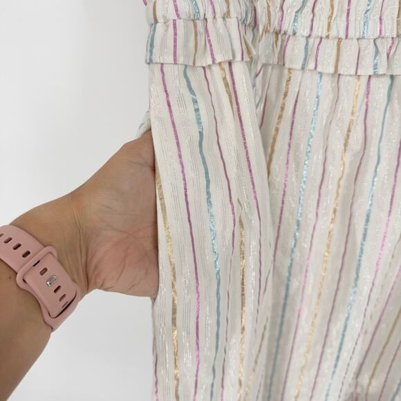 J.Crew Shimmer Tie Front Hamptons Classic Midi Shirt Dress Metallic Rainbow 2P - Picture 7 of 13